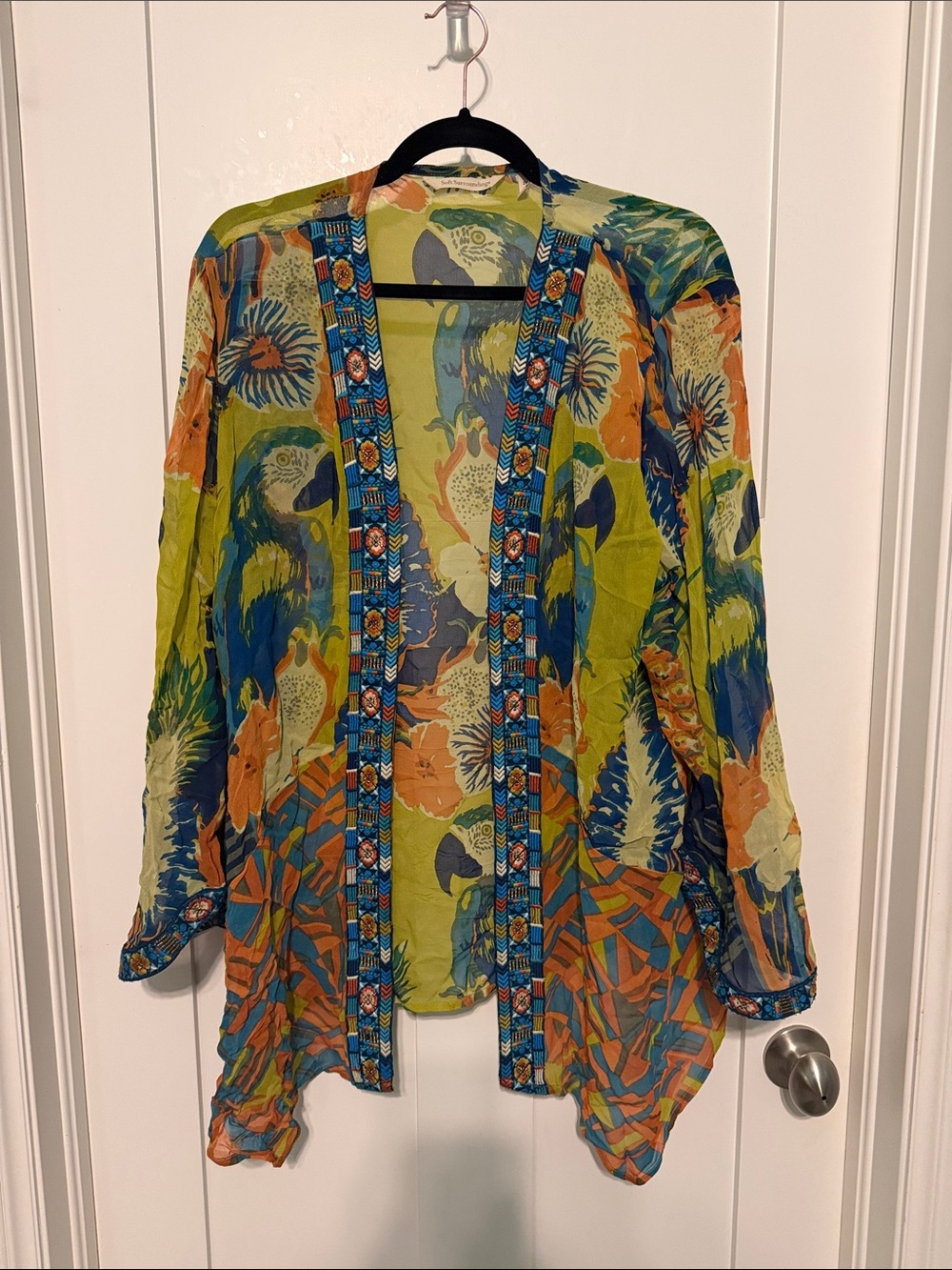 Soft Surroundings Parrot Curaçao Topper Kimono Green Floral Plus Size 2X